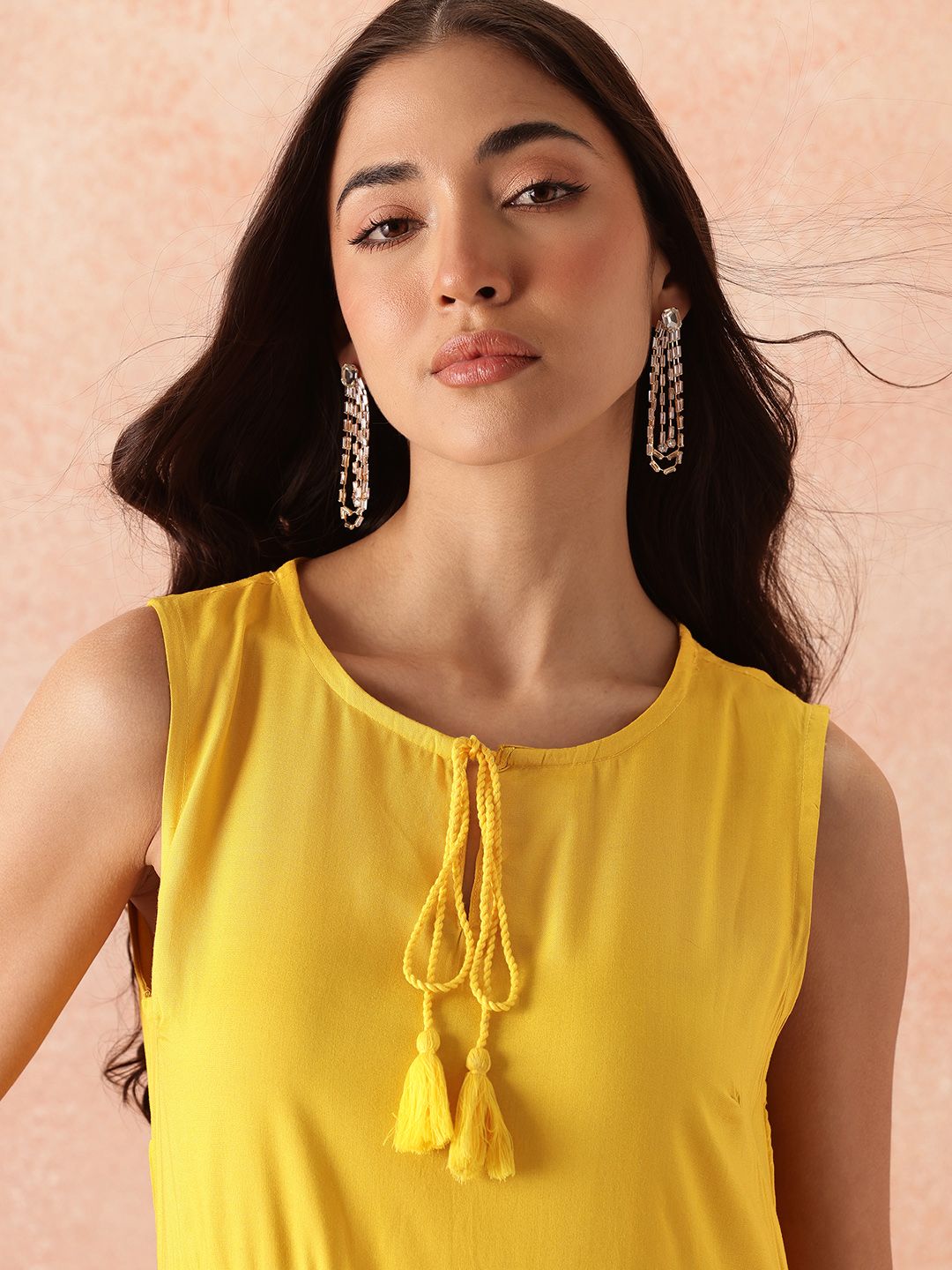 all about you Tie-Up Neck A-Line Tiered Midi Dress