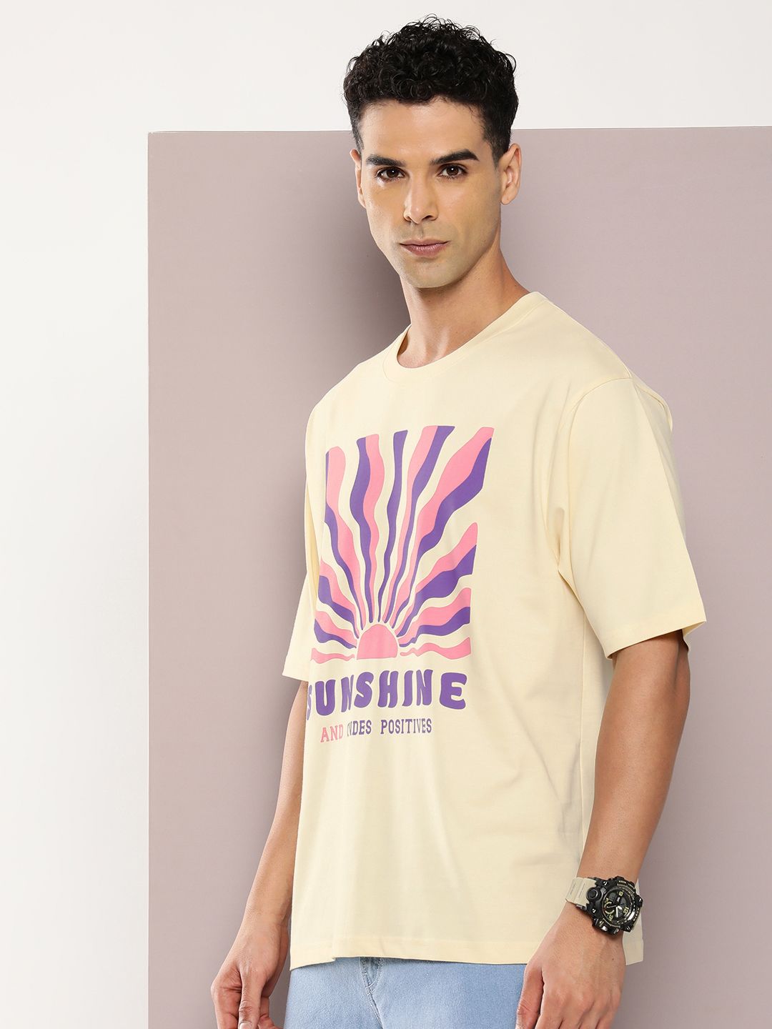 DILLINGER Men Graphic Printed Oversized Drop-Shoulder Sleeves Pure Cotton T-shirt