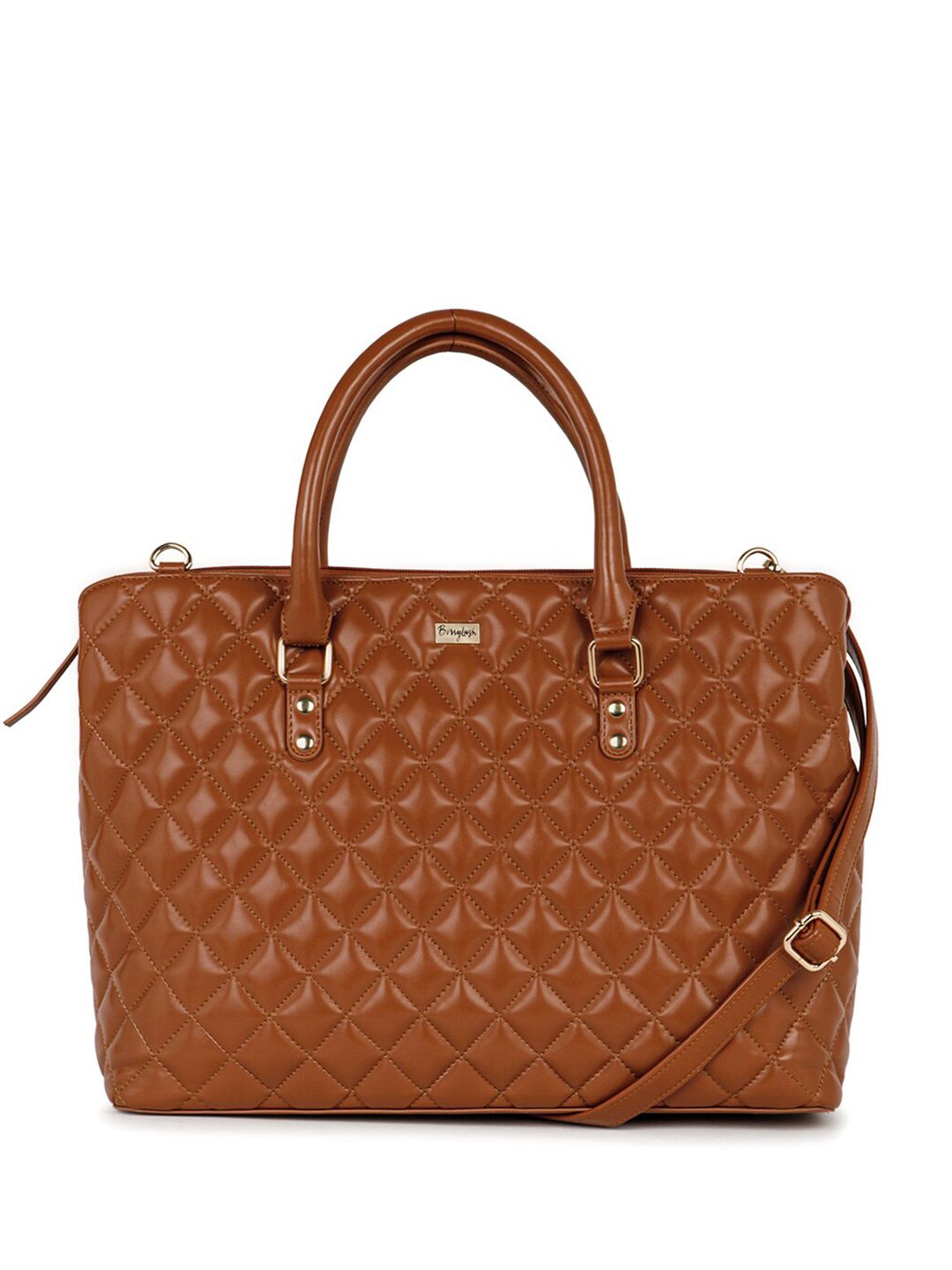 Berrylush Women Brown Textured Laptop Bag With Quilted