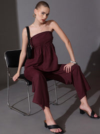 STREET 9 Solid Off Shoulder Pure Cotton Top & Palazzos Co-Ord Set