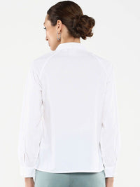 Rareism Women Mandarin Collar Cotton Shirt Style Top