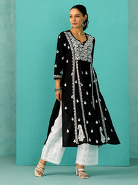 House of Chikankari Women Black Cotton Chikankari Embroidered Kurta
