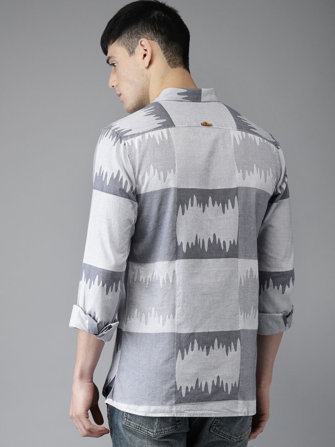 Bene Kleed Men Grey & Blue Slim Fit Self Design Casual Shirt