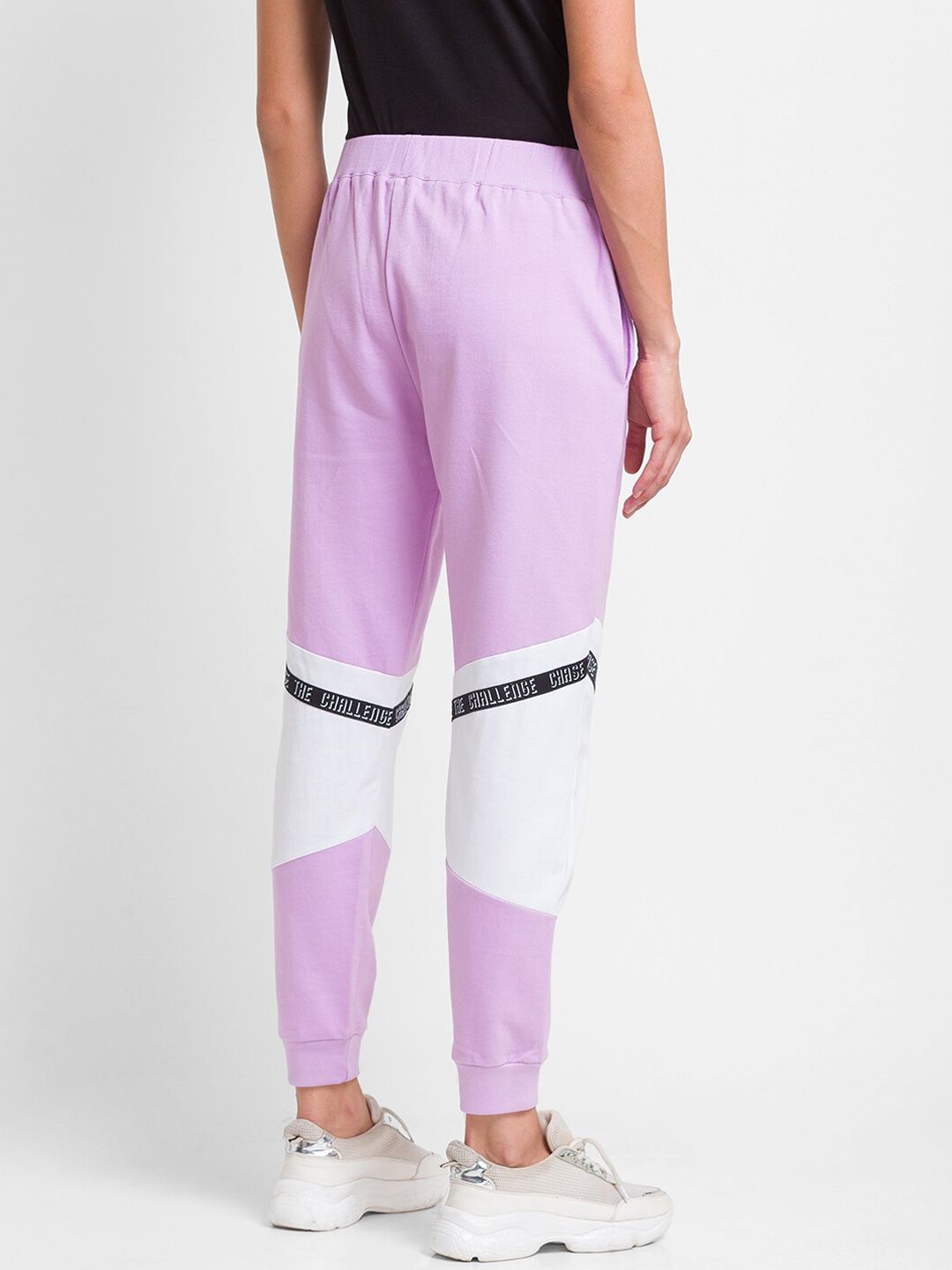 SPYKAR Women Lavender & White Color-Blocked Slim Fit Joggers