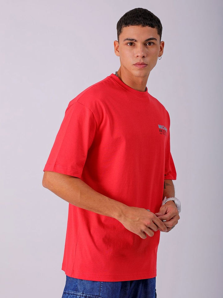 The Indian Garage Co Men Pure Cotton Back Printed Boxy Oversized Round Neck T-shirt