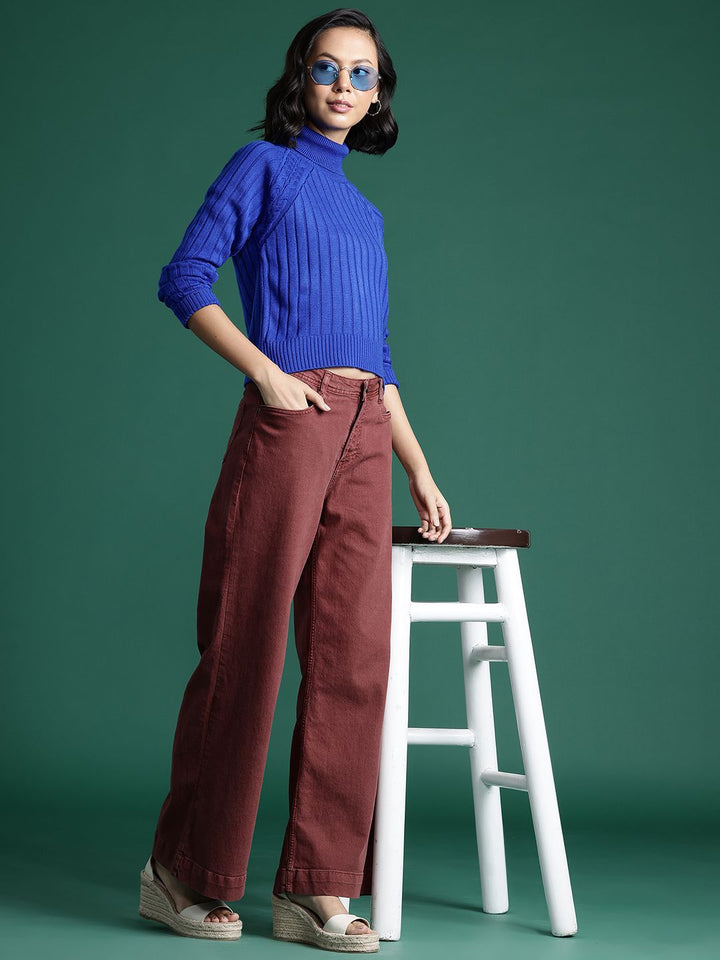 DressBerry Ribbed Acrylic Turtle Neck Pullover