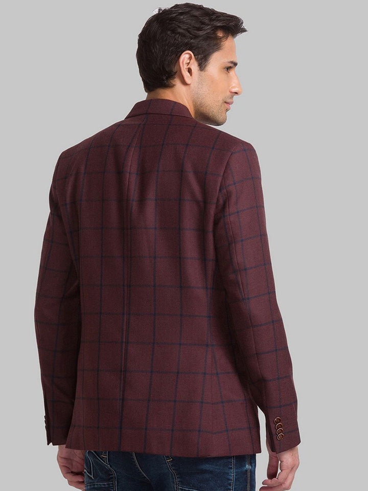 Park Avenue Men Maroon Checked Single Breasted Formal Blazer