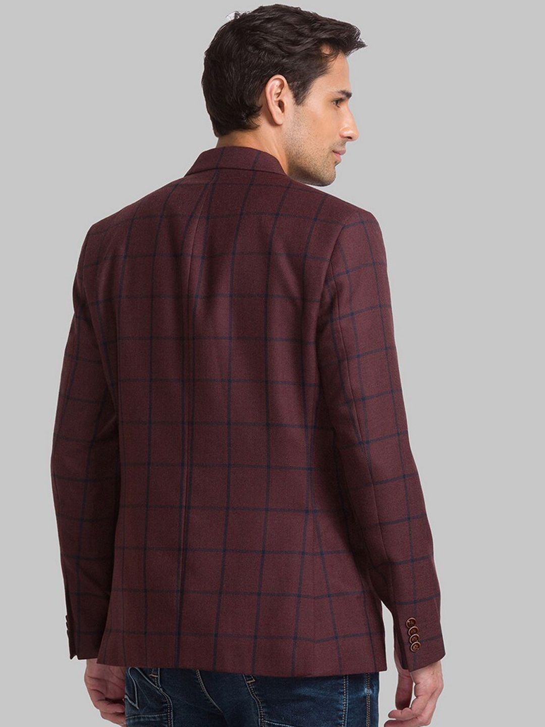 Park Avenue Men Maroon Checked Single Breasted Formal Blazer