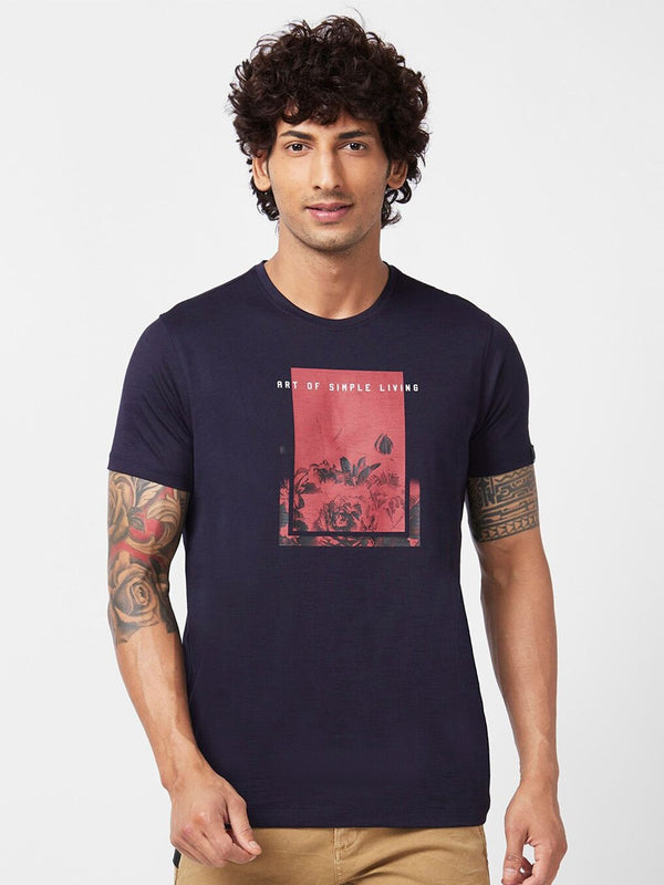 T-Shirt Cotton Slim Graphic Printed Spykar