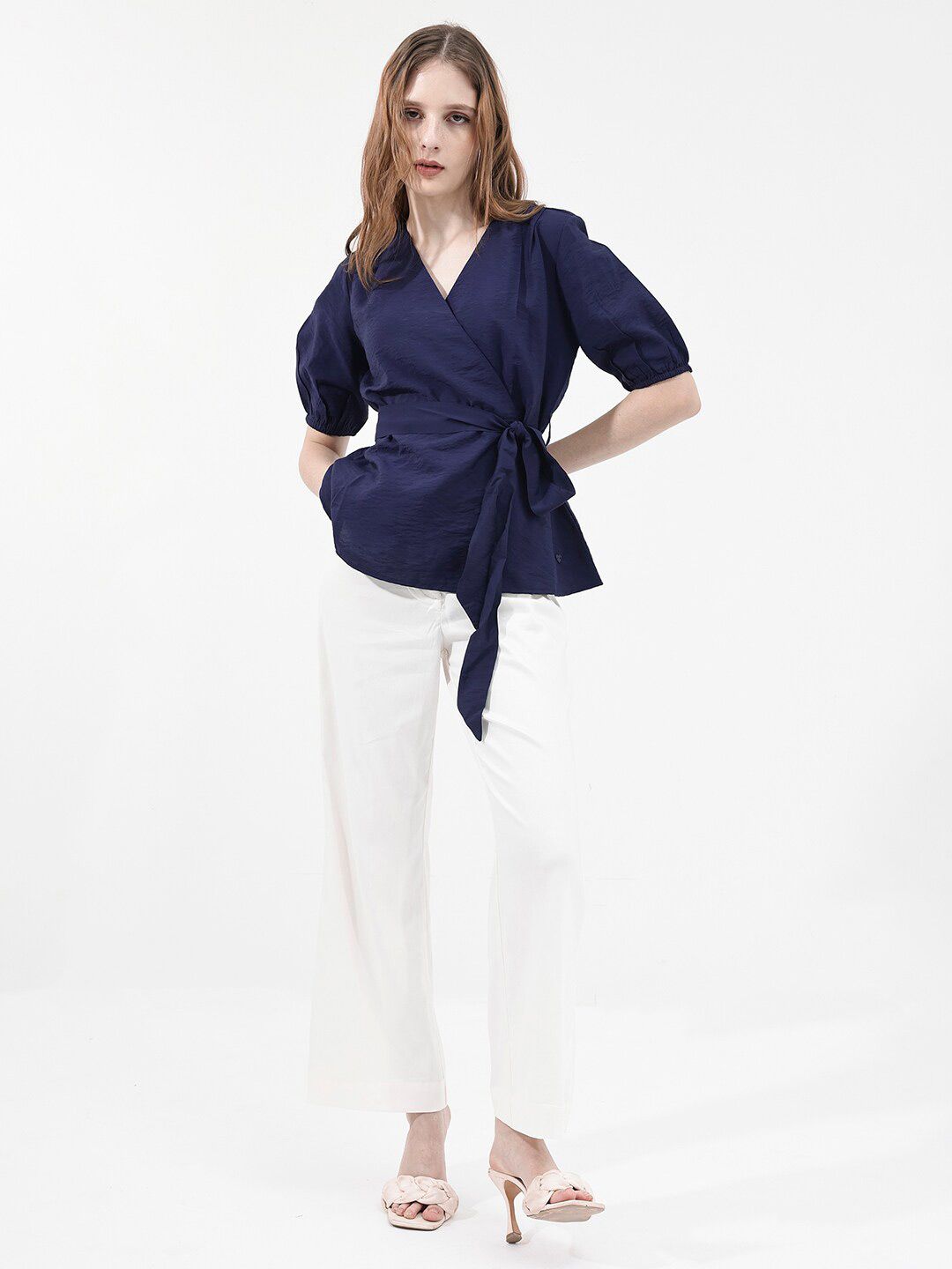 RAREISM V-Neck Puff Sleeve Styled Back Top