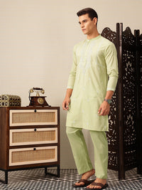 House of Pataudi Hand embroidered chikankari pure cotton Jashn kurta paired with matching pyjama trousers