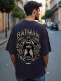 Bewakoof Navy Blue Batman Printed Drop Shoulder Sleeves Pure Cotton Oversized T-shirt