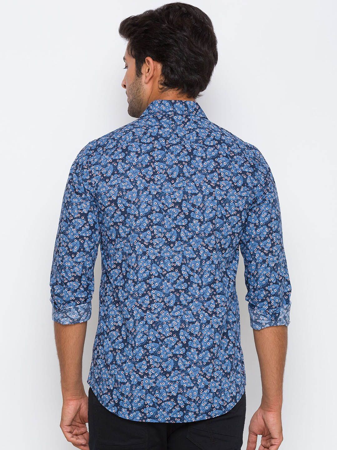 Being Human Men Navy Blue Slim Fit Floral Printed Casual Shirt