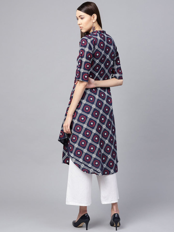 SOJANYA Kurta A-Line Cetakan Biru Laut & Maroon Wanita