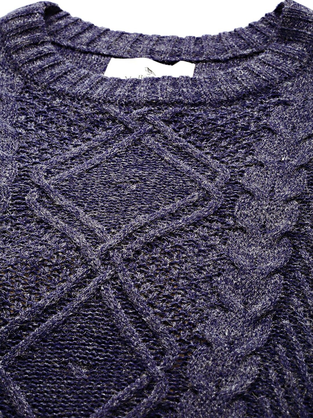 Mr Bowerbird Men Navy Blue Self Design Pullover Sweater
