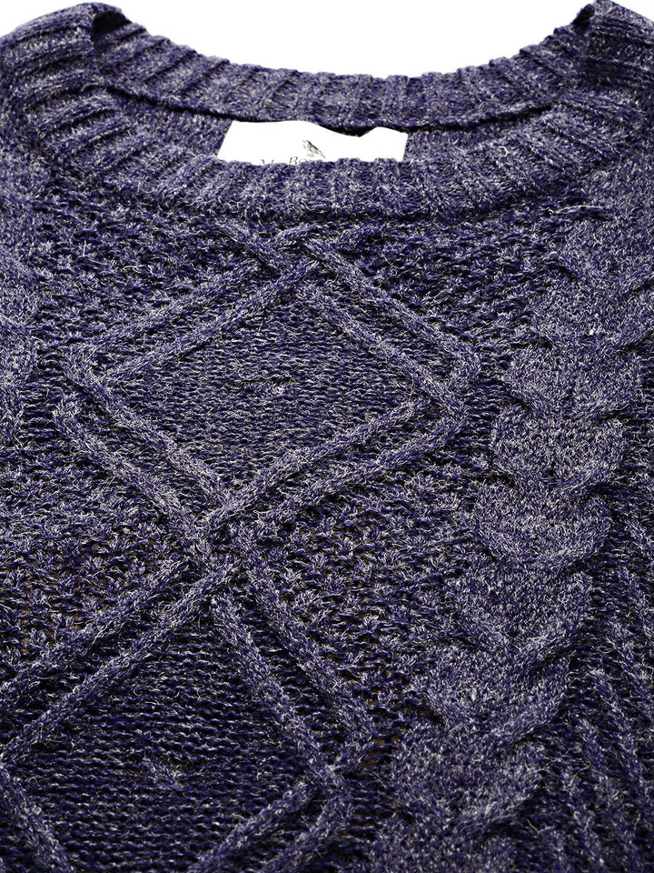 Mr Bowerbird Men Navy Blue Self Design Pullover Sweater