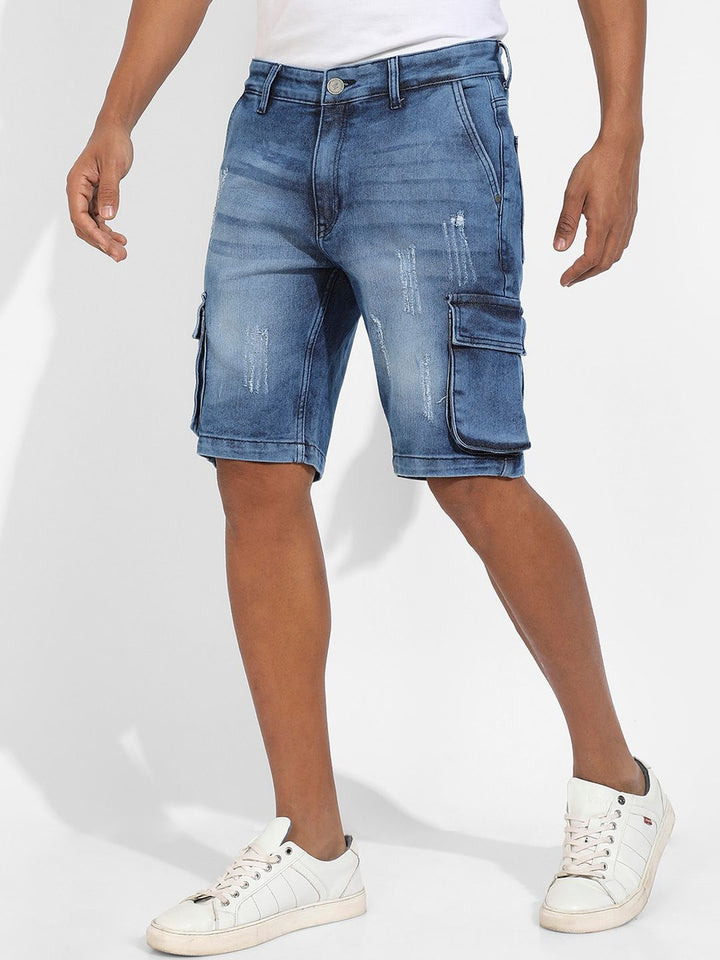 Campus Sutra Men Washed Regular Fit Mid Rise Outdoor Cotton Shorts