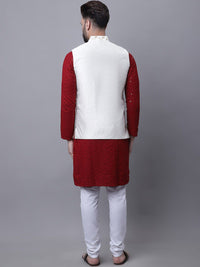 SOJANYA Kurta Kerja Cermin Kapas Tulen Sulam Bunga Lelaki Dengan Piyama & Jaket Nehru