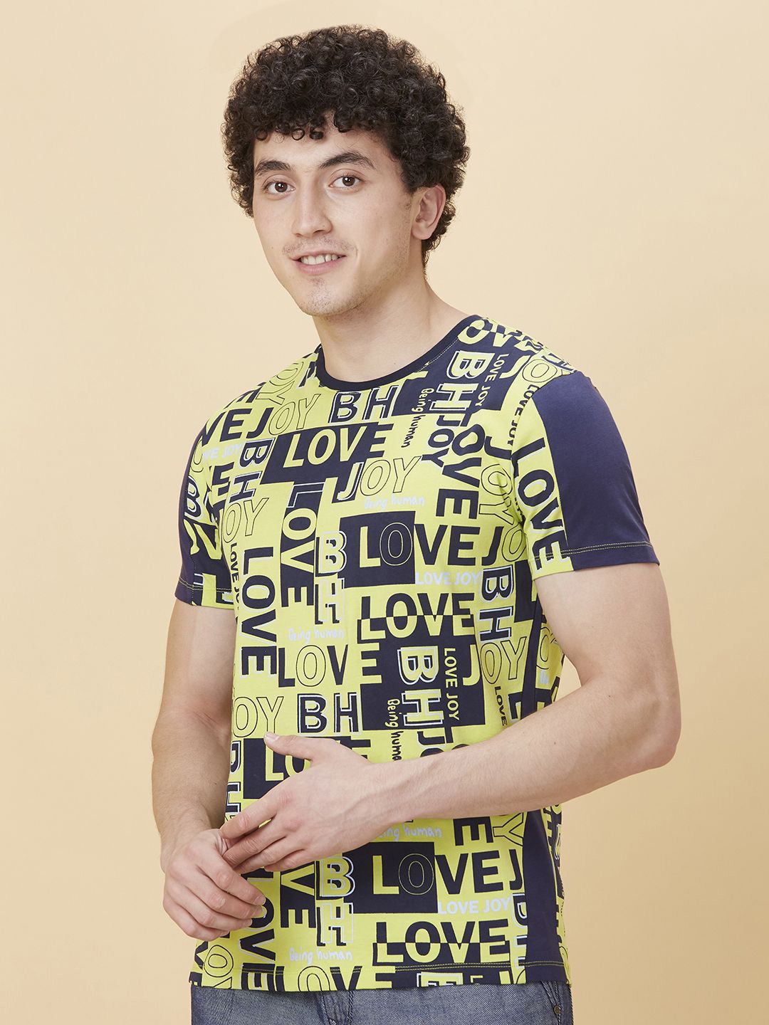 Being Human Men Round Neck Typography Printed T-shirt