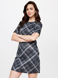 AND Women Charcoal Checked Sheath Dress
