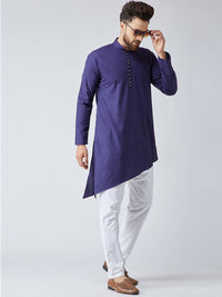 SOJANYA Lelaki Navy Blue Solid Asymmetric Straight Kurta
