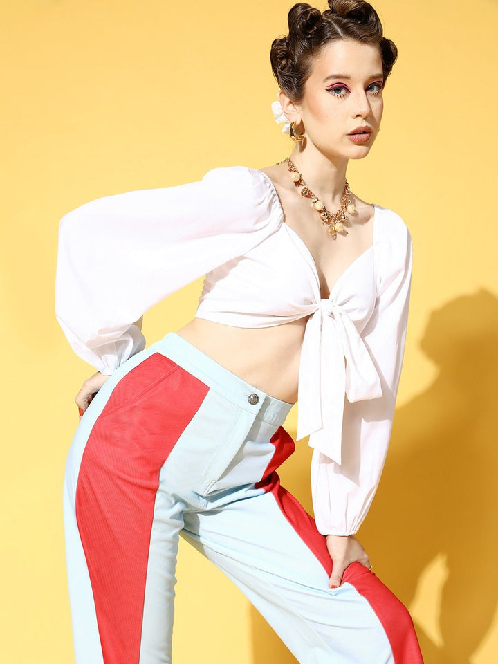 Berrylush Women Classic White Solid Wrap It Up Top