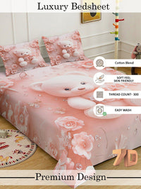 Myntra Elegant Pink Cartoon Printed 400 TC King 7D Cadar & 2 Sarung Bantal 250X225 cm