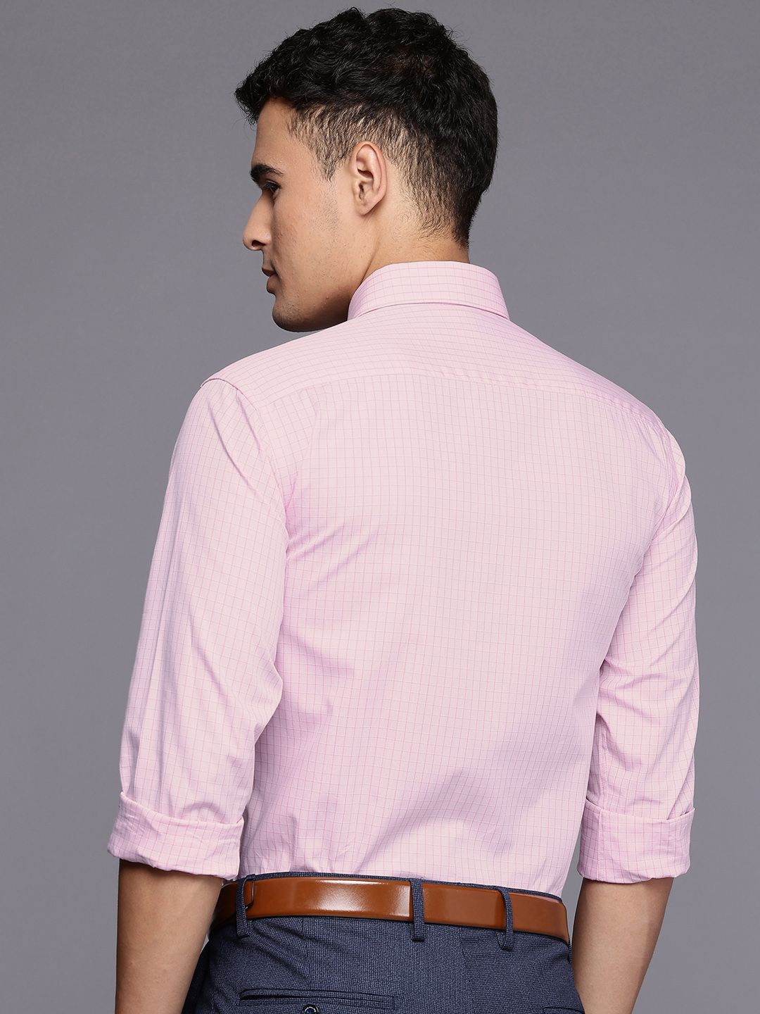 Raymond Pure Cotton Slim Fit Grid Tattersall Checks Formal Shirt