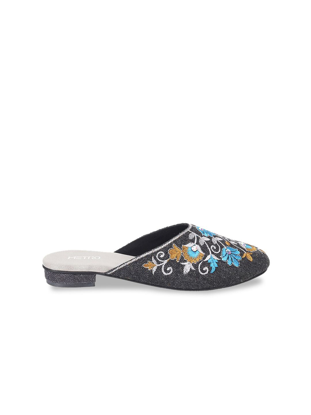 Metro Floral Embellished Embroidered Mules