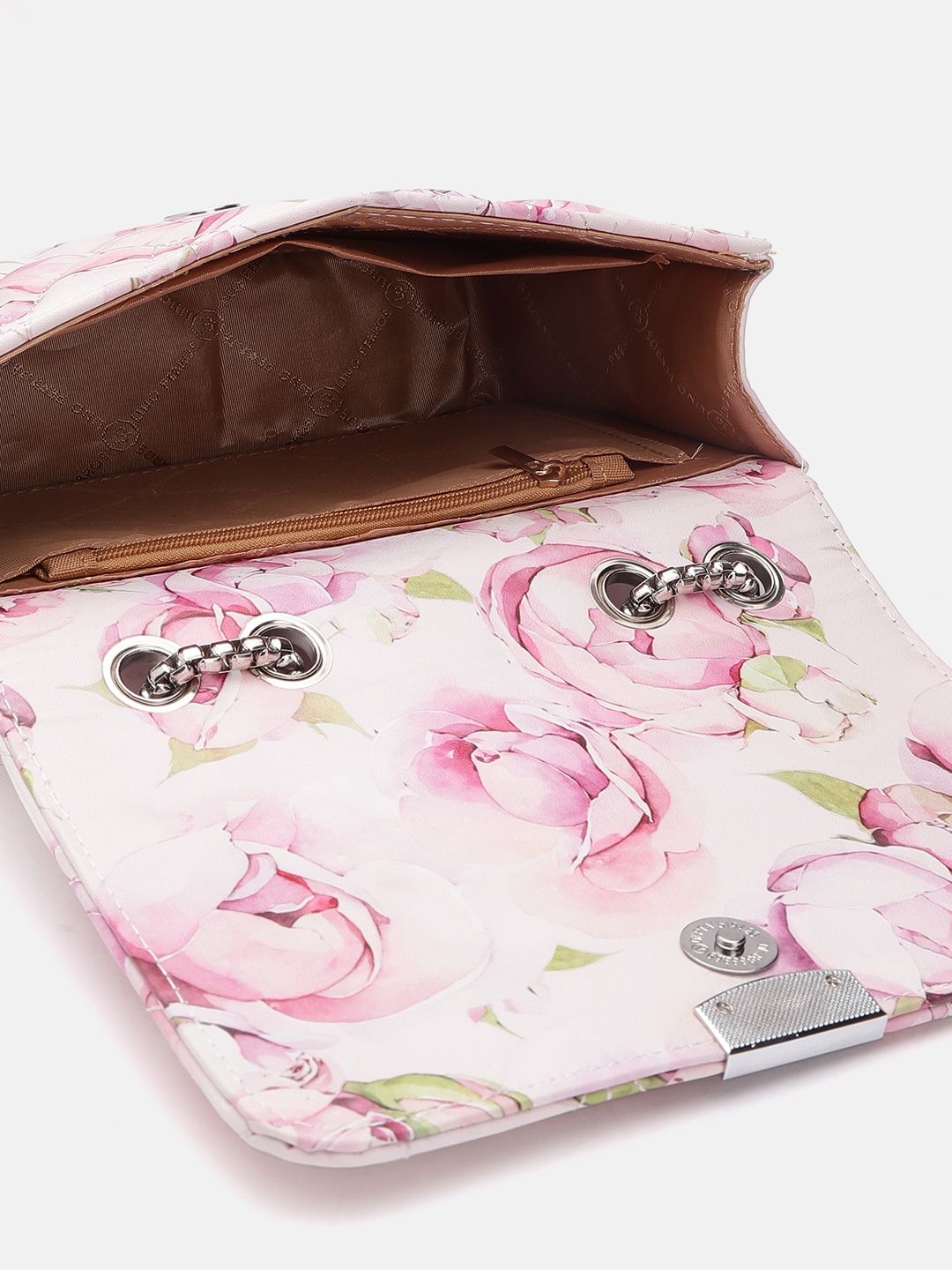 Lino Perros Floral Printed Structured Sling Bag with Quilted Detail
