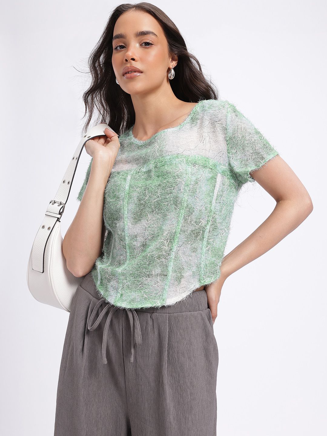 DressBerry Corset Style Fuzzy Abstract Print Top