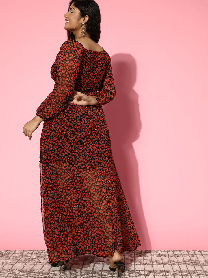 Berrylush Curve Plus Size Floral Print Georgette Maxi Dress
