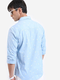 HIGHLANDER Conversational Printed Slim Fit Spread Collar Casual Cotton Shirt