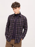 THE BEAR HOUSE Men Spread Collar Windowpane Checked Cotton Slim Fit Shirt