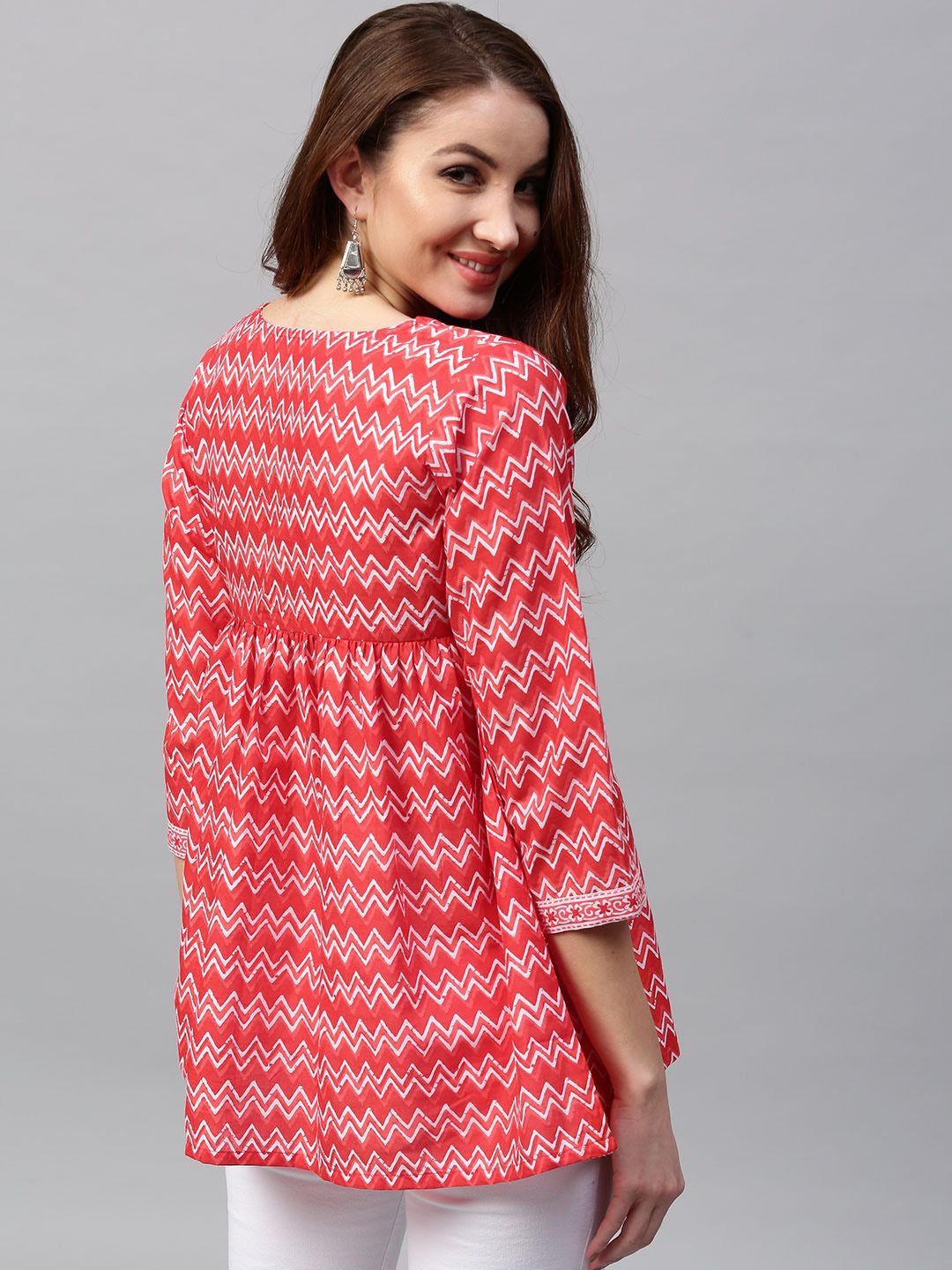 Gerua By Libas Red  White Printed Empire A-Line Kurti