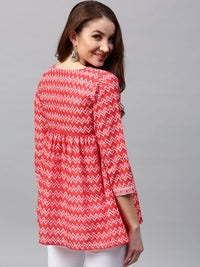 Gerua By Libas Red  White Printed Empire A-Line Kurti