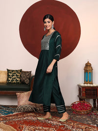 Varanga Women Green Yoke Design Mirror Work Kurta with Trousers &  Dupatta