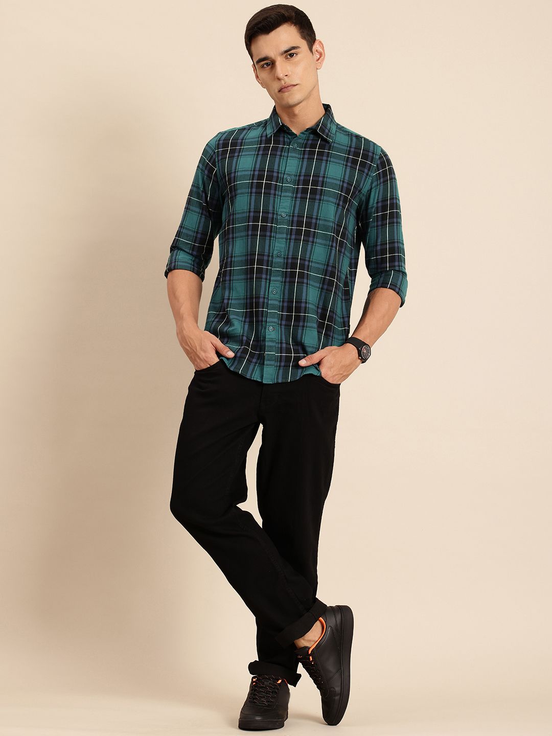 Being Human Pure Cotton Slim Fit Checked Casual Shirt