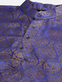 SOJANYA Men Blue Ethnic Motifs Jacquard Silk Kurta with Churidar & Nehru Jacket