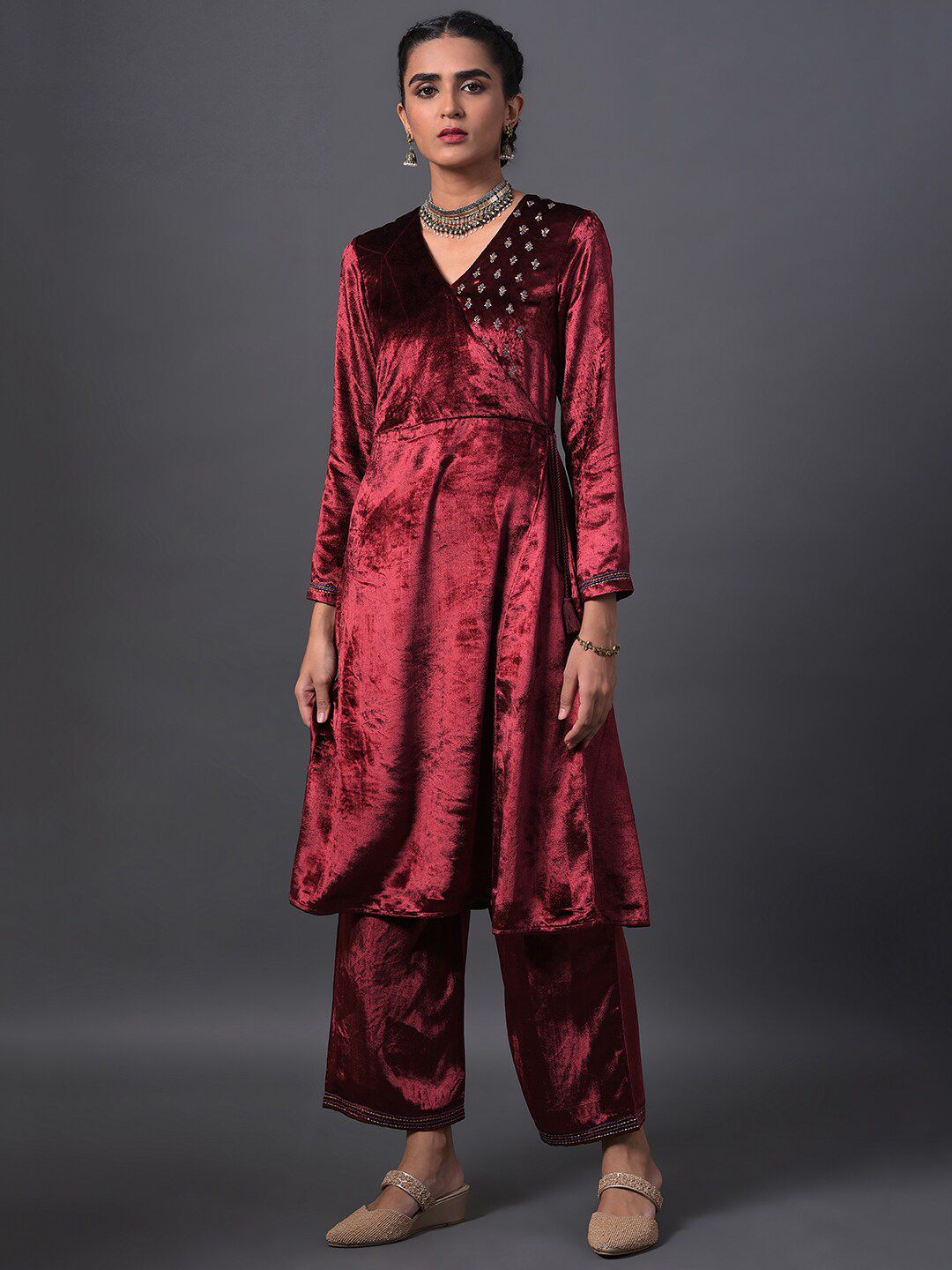 W Women Mock Angrakha Embroidered Kurta with Palazzos