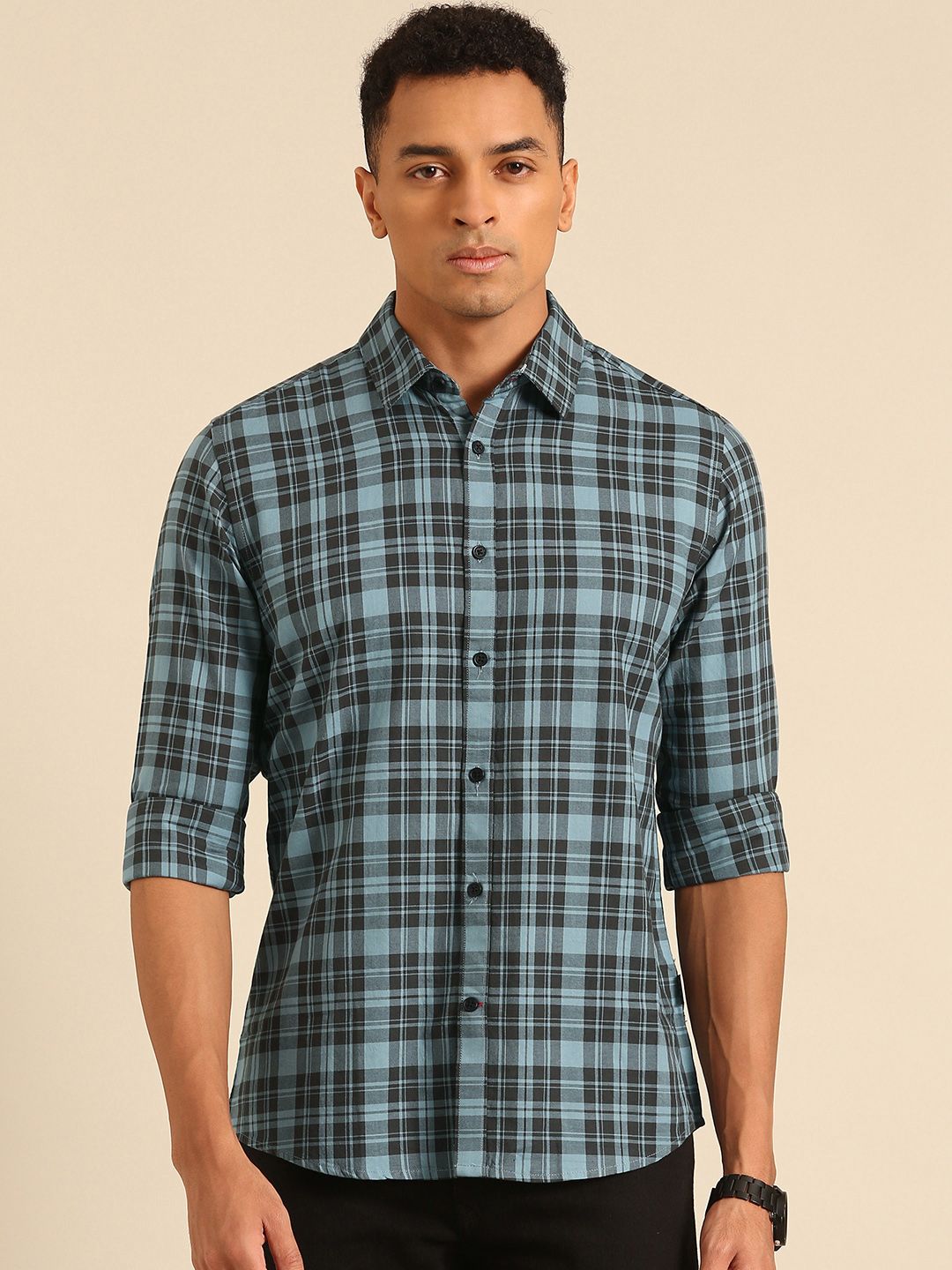 Being Human Slim Fit Checked Pure Cotton Casual Shirt