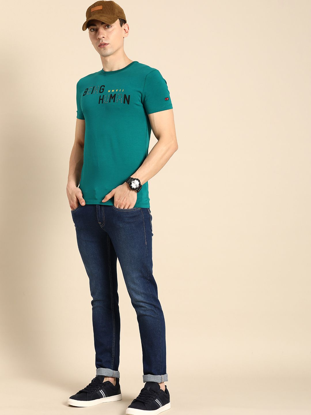 Being Human Men Typography Print With Embellishment T-shirt