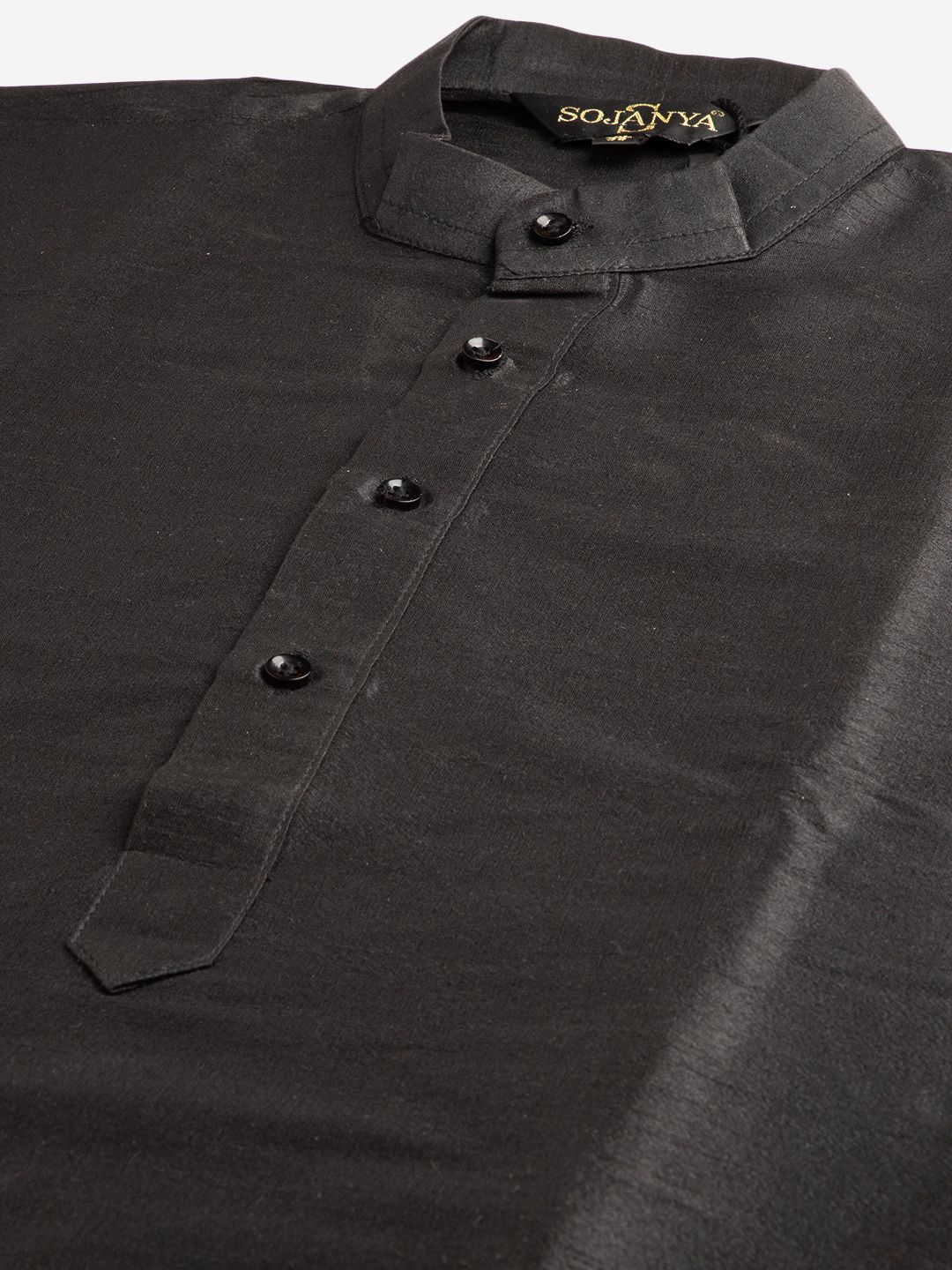 SOJANYA Men Black & Sea Green Solid Kurta with Churidar & Nehru Jacket