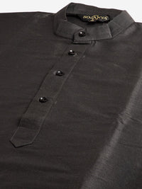 SOJANYA Men Black & Sea Green Solid Kurta with Churidar & Nehru Jacket