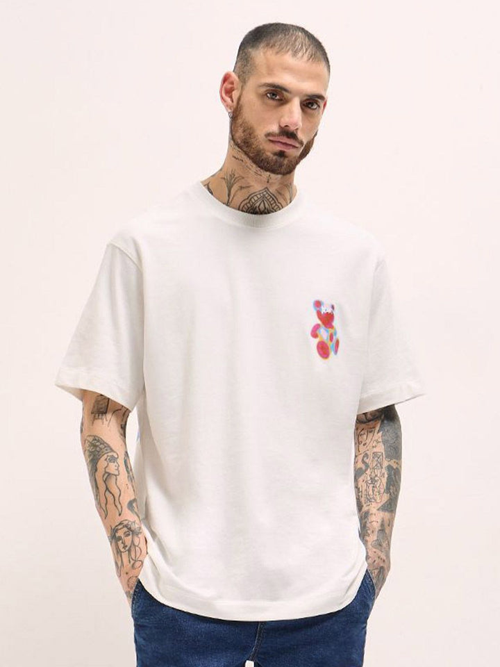 Tipografi Lelaki Bear House dicetak kapas leher bulat santai t-shirt
