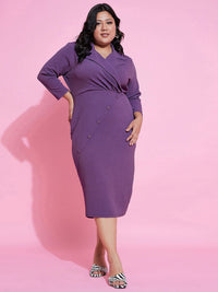 SASSAFRAS Curve Plus Size Shirt Collar Wrap Midi Dress