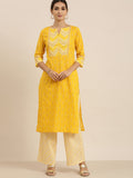 Vishudh Women Yellow & Off-White Printed Kurta with Palazzos