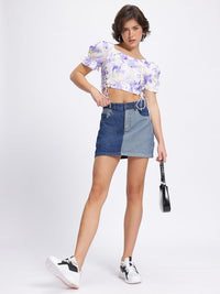 DressBerry Floral Lace Up Detail Crop Top