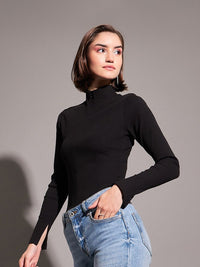 SASSAFRAS Black High Neck Fitted Top