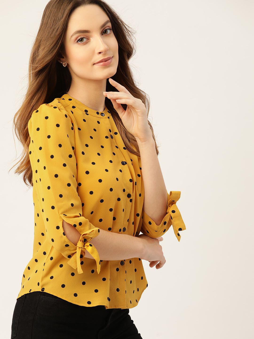DressBerry Yellow & Black Print Shirt Style Top